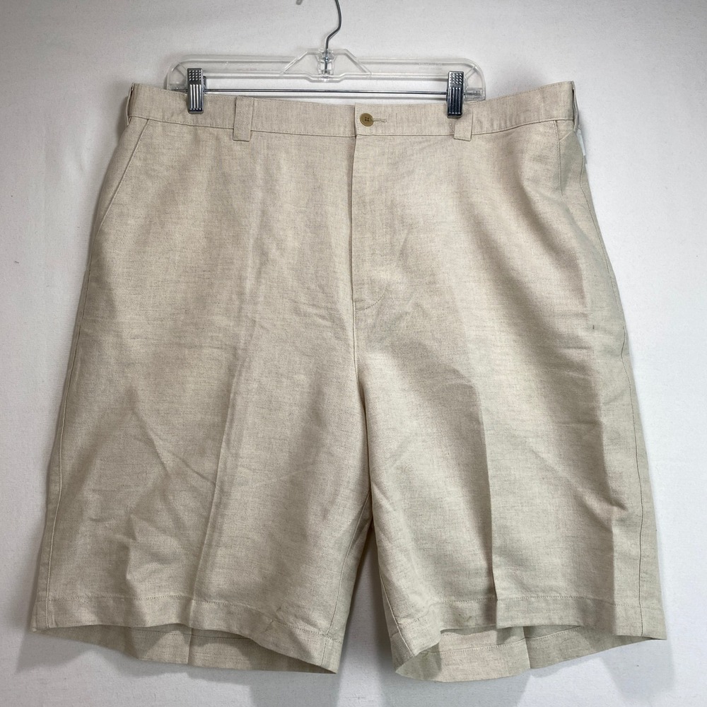 NWT Ashworth EZ-Tech Linen Cotton Golf Shorts Mens 40 Beige Flat Front